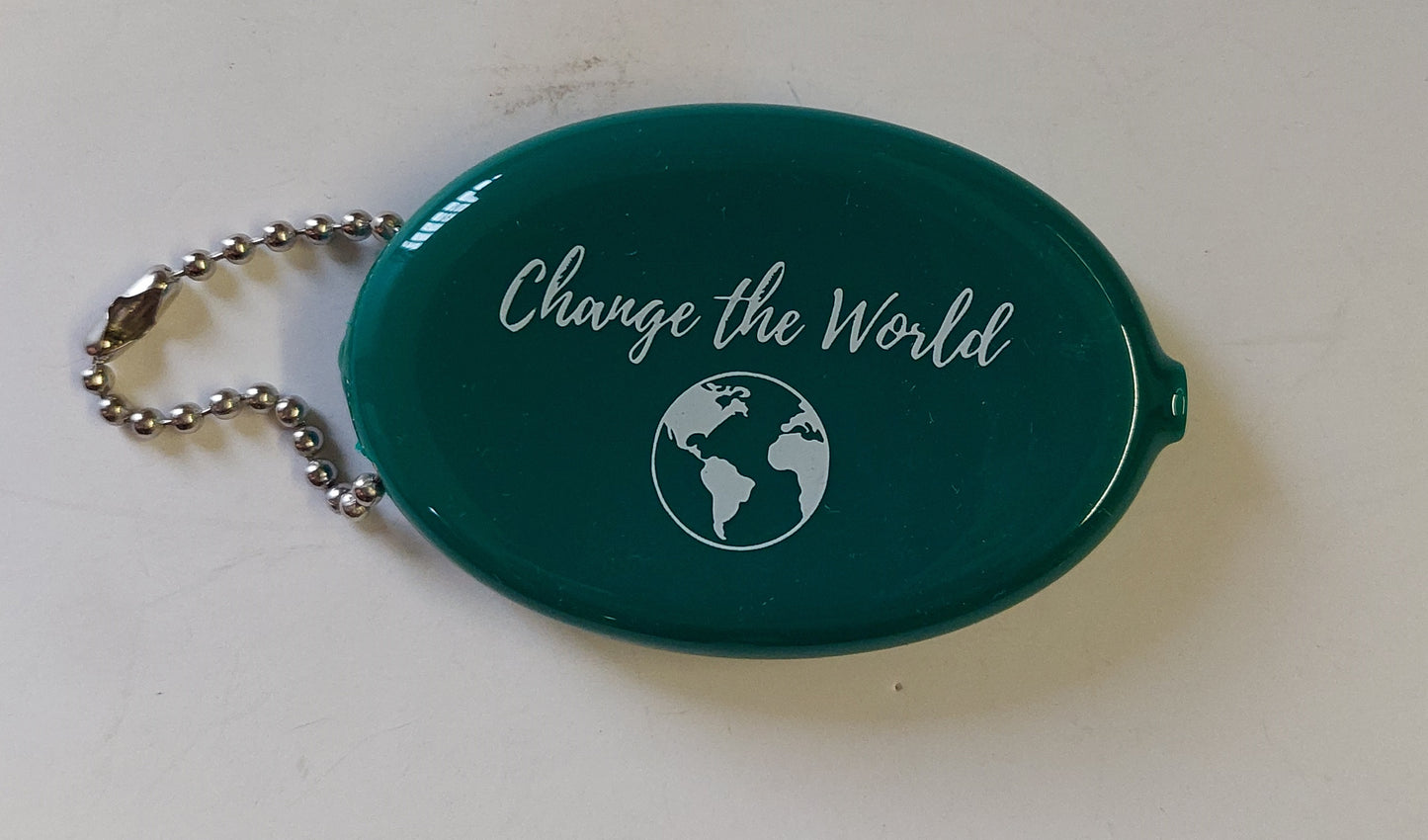 Oval Rubber Vinyl Squeeze Coin Pouch Purse w/Chain