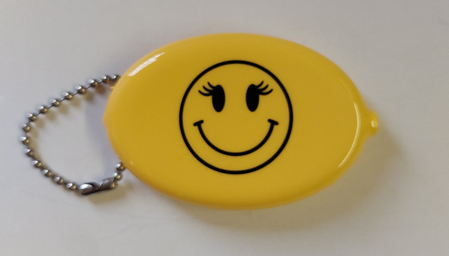 Oval Rubber Vinyl Squeeze Coin Pouch Purse w/Chain